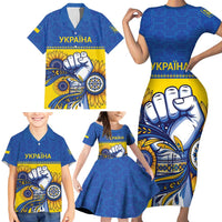 Ukraine Sunflowers Hand Family Matching Short Sleeve Bodycon Dress and Hawaiian Shirt with Ukrainian Folk Pattern - Wonder Print Shop