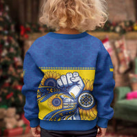 Ukraine Sunflowers Hand Kid Ugly Christmas Sweater with Ukrainian Folk Pattern - Wonder Print Shop