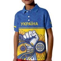 Ukraine Sunflowers Hand Kid Polo Shirt with Ukrainian Folk Pattern - Wonder Print Shop
