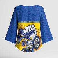 Ukraine Sunflowers Hand Kimono Sleeve Blouse with Ukrainian Folk Pattern - Wonder Print Shop
