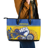 Ukraine Sunflowers Hand Leather Tote Bag with Ukrainian Folk Pattern - Wonder Print Shop