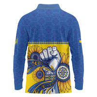 Ukraine Sunflowers Hand Long Sleeve Polo Shirt with Ukrainian Folk Pattern - Wonder Print Shop