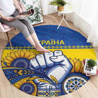 Ukraine Sunflowers Hand Round Carpet with Ukrainian Folk Pattern - Wonder Print Shop