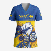 Ukraine Sunflowers Hand Scrub Top with Ukrainian Folk Pattern - Wonder Print Shop