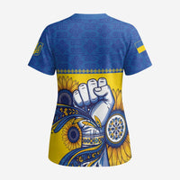 Ukraine Sunflowers Hand Scrub Top with Ukrainian Folk Pattern - Wonder Print Shop