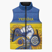Ukraine Sunflowers Hand Sleeveless Puffer Jacket with Ukrainian Folk Pattern - Wonder Print Shop