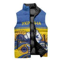 Ukraine Sunflowers Hand Sleeveless Puffer Jacket with Ukrainian Folk Pattern - Wonder Print Shop