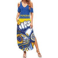 Ukraine Sunflowers Hand Summer Maxi Dress with Ukrainian Folk Pattern - Wonder Print Shop