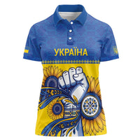 Ukraine Sunflowers Hand Women Polo Shirt with Ukrainian Folk Pattern - Wonder Print Shop
