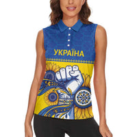 Ukraine Sunflowers Hand Women Sleeveless Polo Shirt with Ukrainian Folk Pattern - Wonder Print Shop