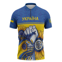 Ukraine Sunflowers Hand Zipper Polo Shirt with Ukrainian Folk Pattern - Wonder Print Shop