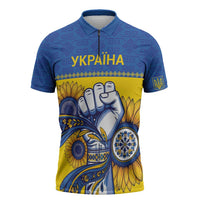 Ukraine Sunflowers Hand Zipper Polo Shirt with Ukrainian Folk Pattern - Wonder Print Shop