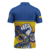 Ukraine Sunflowers Hand Zipper Polo Shirt with Ukrainian Folk Pattern - Wonder Print Shop