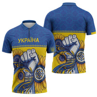 Ukraine Sunflowers Hand Zipper Polo Shirt with Ukrainian Folk Pattern - Wonder Print Shop