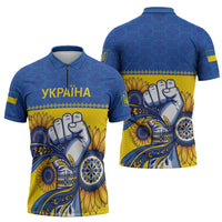 Ukraine Sunflowers Hand Zipper Polo Shirt with Ukrainian Folk Pattern - Wonder Print Shop