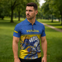 Ukraine Sunflowers Hand Zipper Polo Shirt with Ukrainian Folk Pattern - Wonder Print Shop