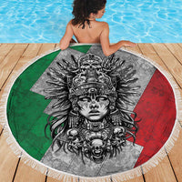 Mexico Aztec Warrior Goddess Beach Blanket Aztec Tribal Skull Tricolor Armor