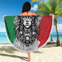 Mexico Aztec Warrior Goddess Beach Blanket Aztec Tribal Skull Tricolor Armor