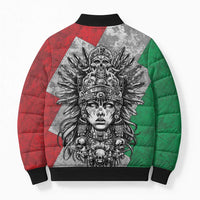 Mexico Aztec Warrior Goddess Bomber Puffer Jacket Aztec Tribal Skull Tricolor Armor