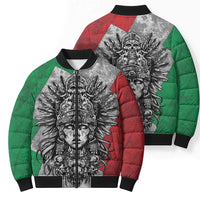 Mexico Aztec Warrior Goddess Bomber Puffer Jacket Aztec Tribal Skull Tricolor Armor