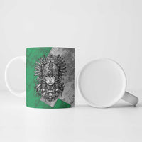 Mexico Aztec Warrior Goddess Ceramic Mug Aztec Tribal Skull Tricolor Armor