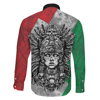 Mexico Aztec Warrior Goddess Family Matching Off Shoulder Maxi Dress and Hawaiian Shirt Aztec Tribal Skull Tricolor Armor