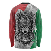 Mexico Aztec Warrior Goddess Long Sleeve Shirt Aztec Tribal Skull Tricolor Armor