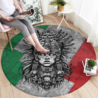Mexico Aztec Warrior Goddess Round Carpet Aztec Tribal Skull Tricolor Armor