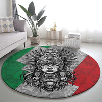 Mexico Aztec Warrior Goddess Round Carpet Aztec Tribal Skull Tricolor Armor