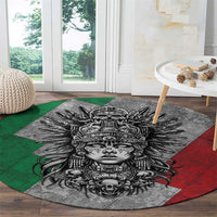 Mexico Aztec Warrior Goddess Round Carpet Aztec Tribal Skull Tricolor Armor