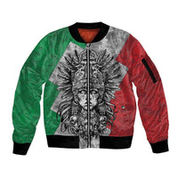 Mexico Aztec Warrior Goddess Sleeve Zip Bomber Jacket Aztec Tribal Skull Tricolor Armor