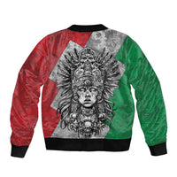 Mexico Aztec Warrior Goddess Sleeve Zip Bomber Jacket Aztec Tribal Skull Tricolor Armor