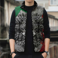 Mexico Aztec Warrior Goddess Sleeveless Puffer Jacket Aztec Tribal Skull Tricolor Armor
