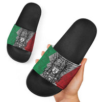 Mexico Aztec Warrior Goddess Slide Sandals Aztec Tribal Skull Tricolor Armor