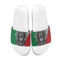 Mexico Aztec Warrior Goddess Slide Sandals Aztec Tribal Skull Tricolor Armor