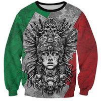 Mexico Aztec Warrior Goddess Sweatshirt Aztec Tribal Skull Tricolor Armor