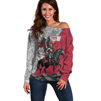 Poland Winged Hussar Warrior Off Shoulder Sweater Polska Flag Armor Spirit