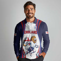 Custom World Football 2026 England Long Sleeve Polo Shirt Lion Mascot St George Cross Design