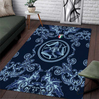 Italy Football 2026 Area Rug Italian Trinacria Blue Baroque Design