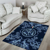 Italy Football 2026 Area Rug Italian Trinacria Blue Baroque Design