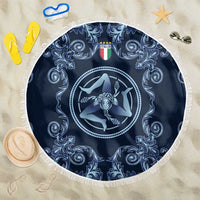 Italy Football 2026 Beach Blanket Italian Trinacria Blue Baroque Design