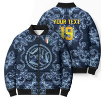 Custom Italy Football 2026 Bomber Puffer Jacket Italian Trinacria Blue Baroque Design