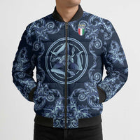 Custom Italy Football 2026 Bomber Puffer Jacket Italian Trinacria Blue Baroque Design