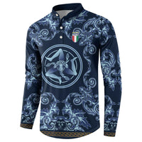 Custom Italy Football 2026 Button Sweatshirt Italian Trinacria Blue Baroque Design