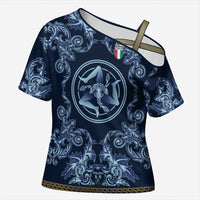 Custom Italy Football 2026 Cross Shoulder Shirt Italian Trinacria Blue Baroque Design