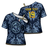 Custom Italy Football 2026 Cross Shoulder Shirt Italian Trinacria Blue Baroque Design