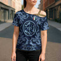 Custom Italy Football 2026 Cross Shoulder Shirt Italian Trinacria Blue Baroque Design