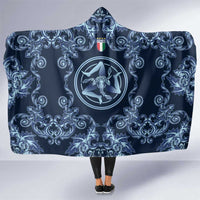 Italy Football 2026 Hooded Blanket Italian Trinacria Blue Baroque Design