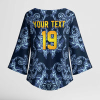 Custom Italy Football 2026 Kimono Sleeve Blouse Italian Trinacria Blue Baroque Design