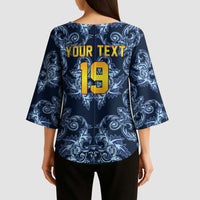 Custom Italy Football 2026 Kimono Sleeve Blouse Italian Trinacria Blue Baroque Design